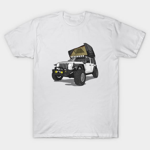 Jeep Wrangler Camp Time - White Jeep T-Shirt by 4x4 Sketch